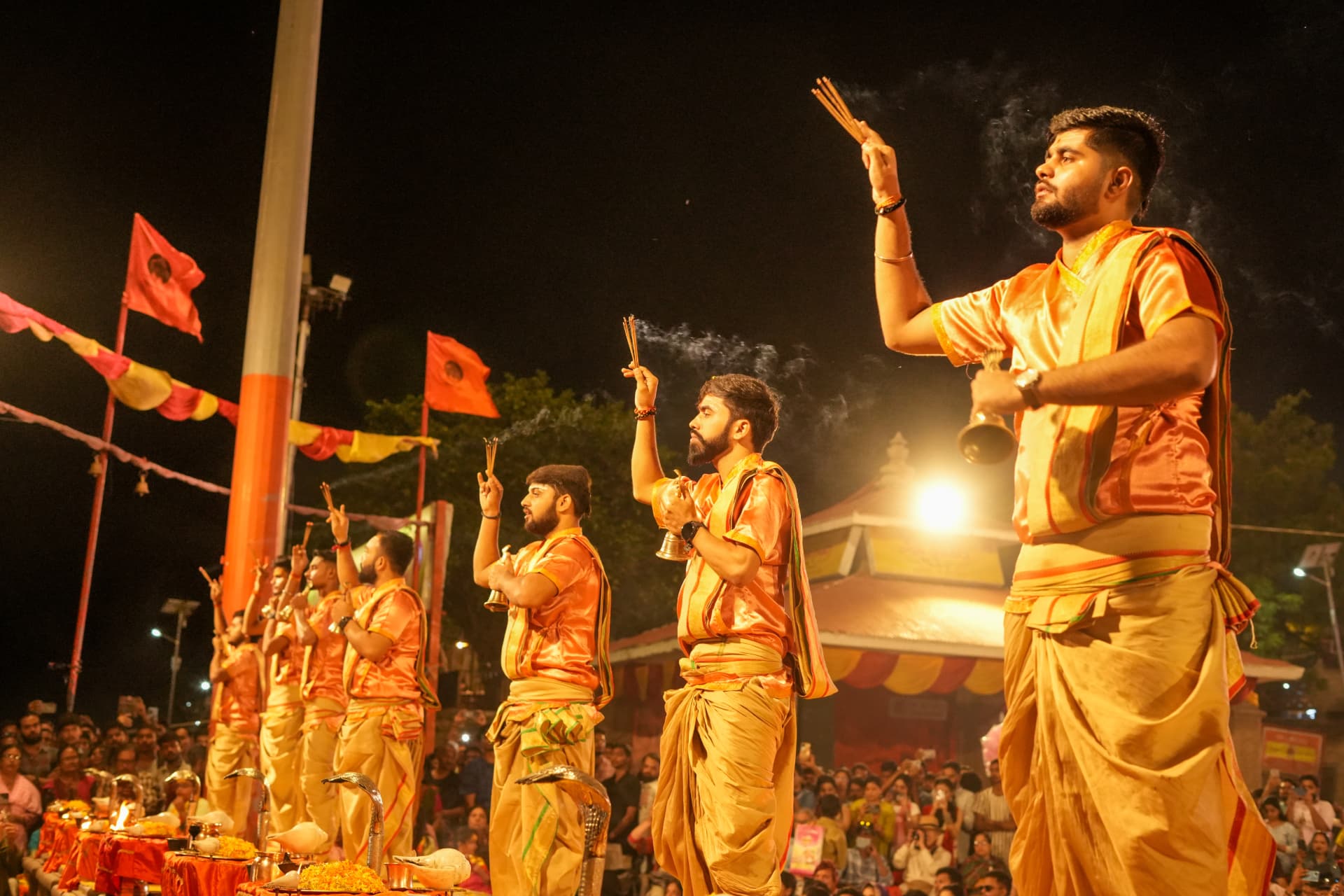 Dev Deepawali Special — 3 Days / 2 Nights — Priests performing the evening Ganga Aarti on the ghat